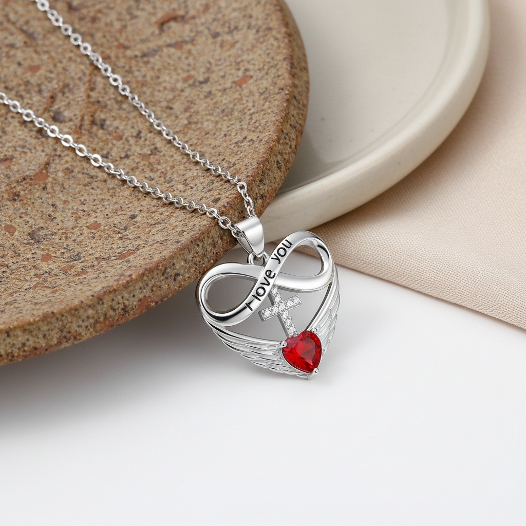 Sterling Silver Eternal Love Cross Wings Necklace