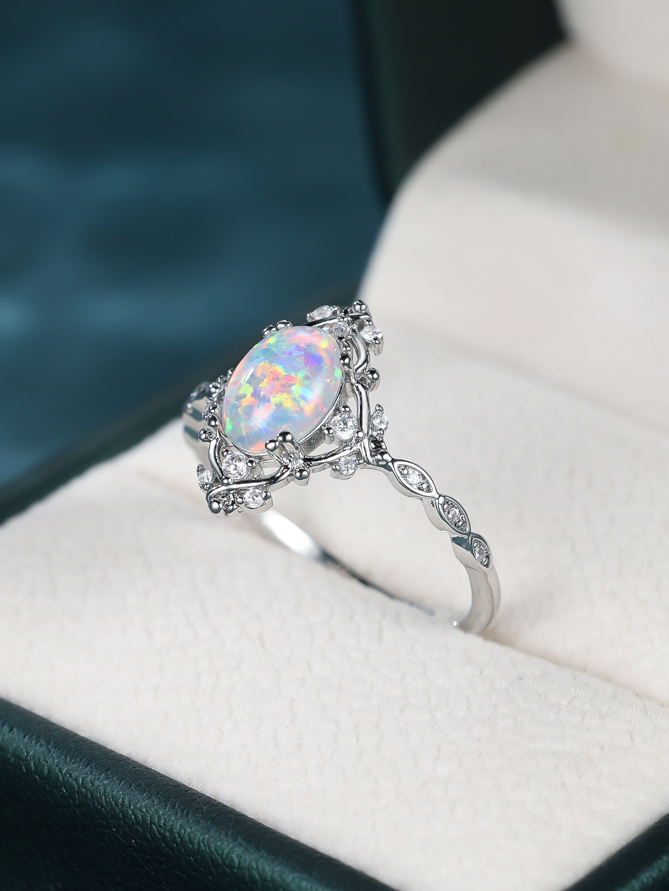 White Opal Vintage Ring | 925 Sterling Silver | Platinum / Rose Gold Finish