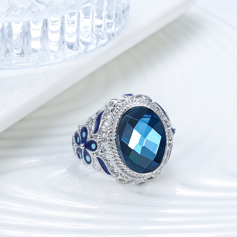 Sterling Silver Filigree Blue Enamel Ring