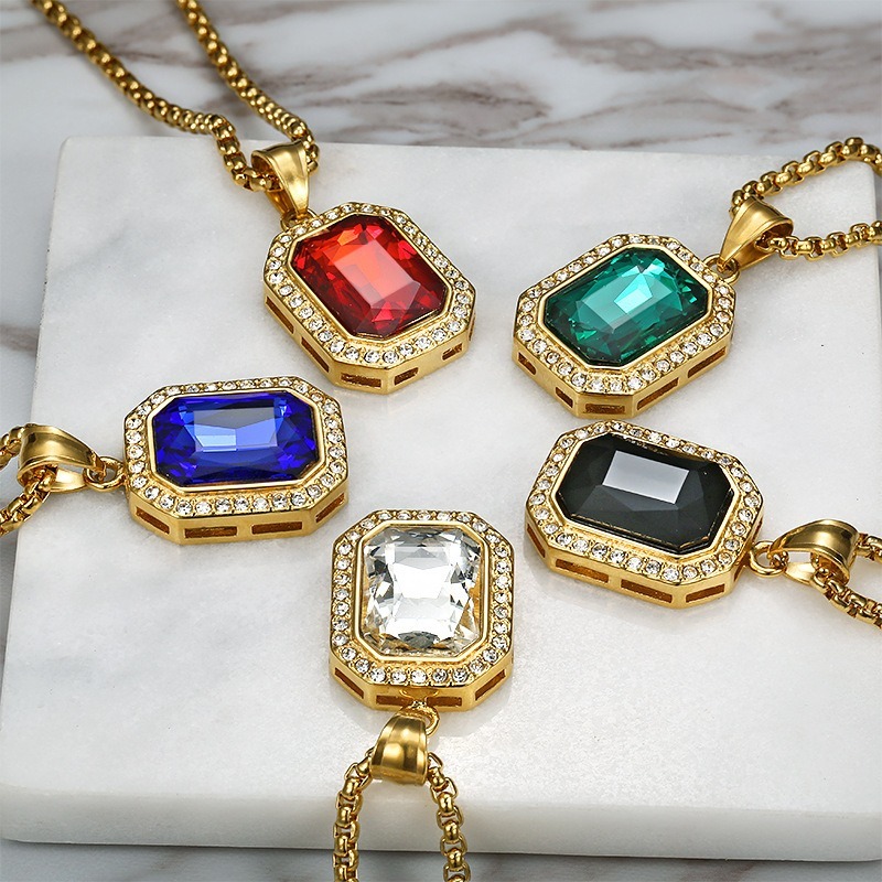 18K Gold Emerald-Cut Halo Pendant Necklace
