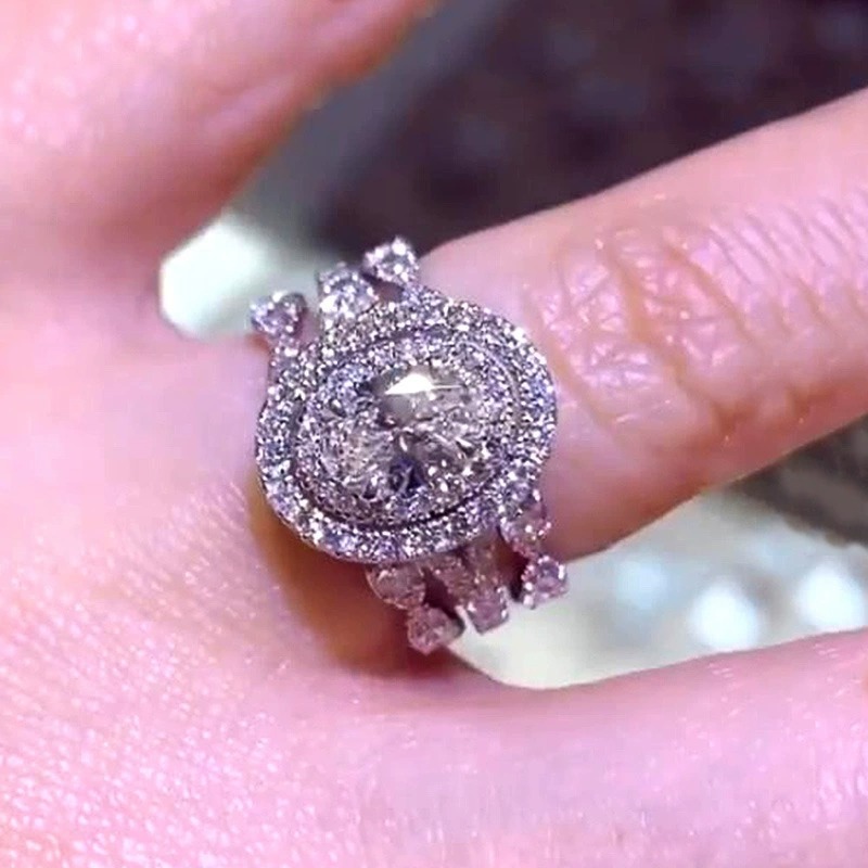 Luxury Halo Moissanite 925 Silver Bridal Ring Set – 2-in-1 Stackable Design