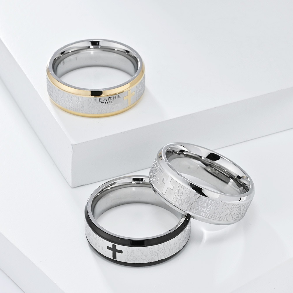 Divine Scripture Premium 316L Stainless Steel Engraved Cross Prayer Ring