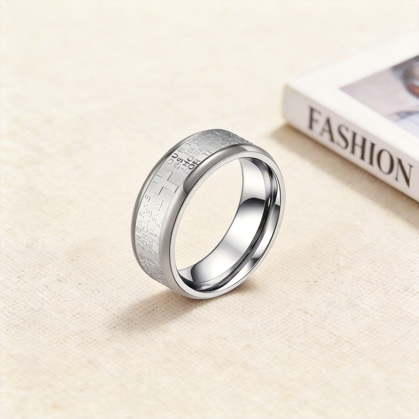 Divine Scripture Premium 316L Stainless Steel Engraved Cross Prayer Ring