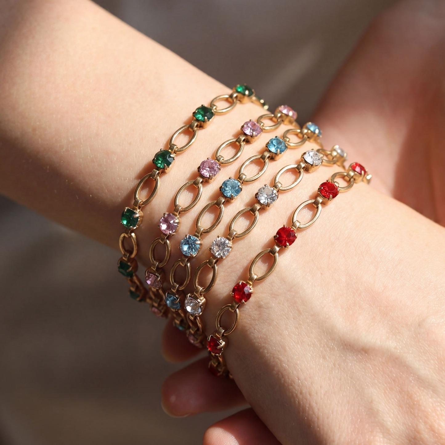Radiant Rhythm 14K Gold Alternating Chain Gemstone Bracelet 