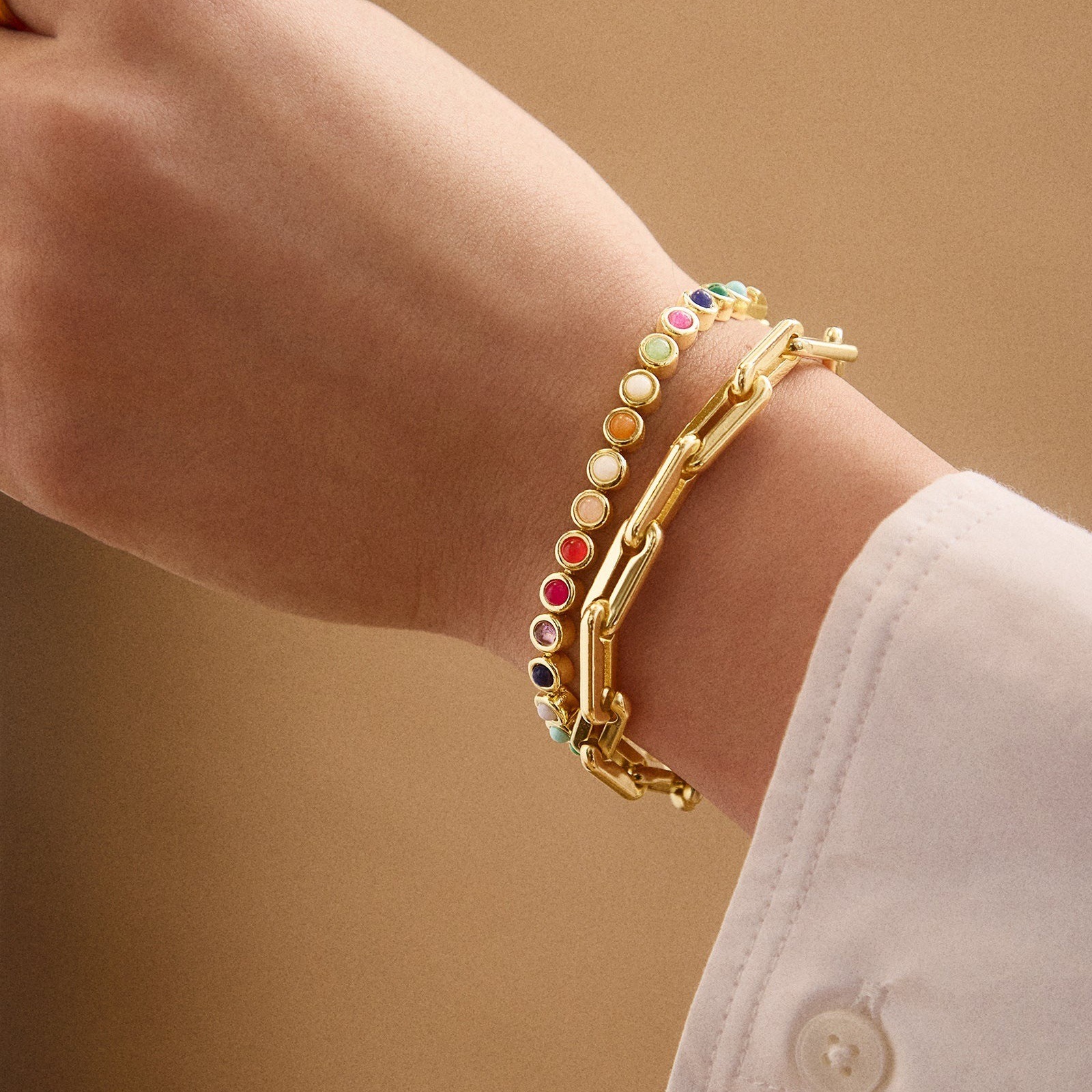 Eternal Radiance 14K Gold Plated Bezel-Set Gemstone Bracelet