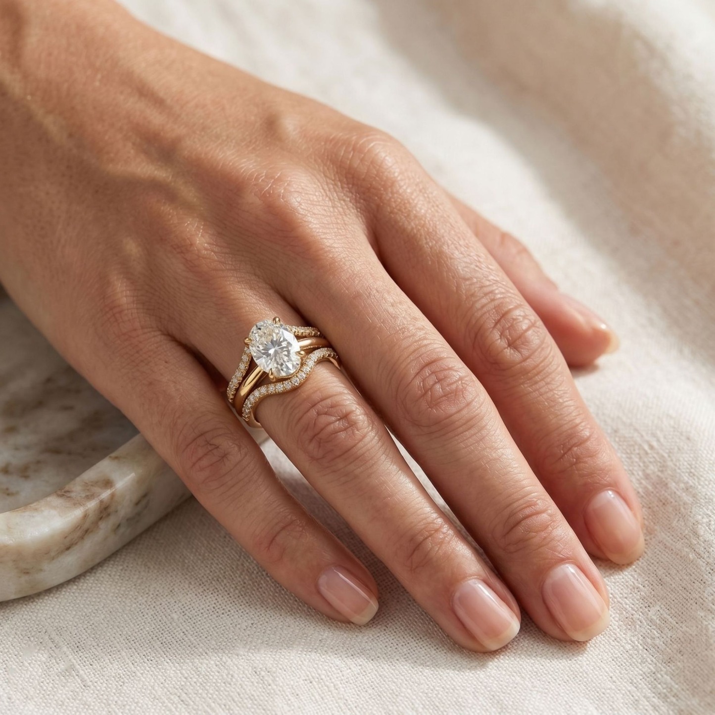 18K Gold White Gold Plated Pavé Oval Solitaire Ring