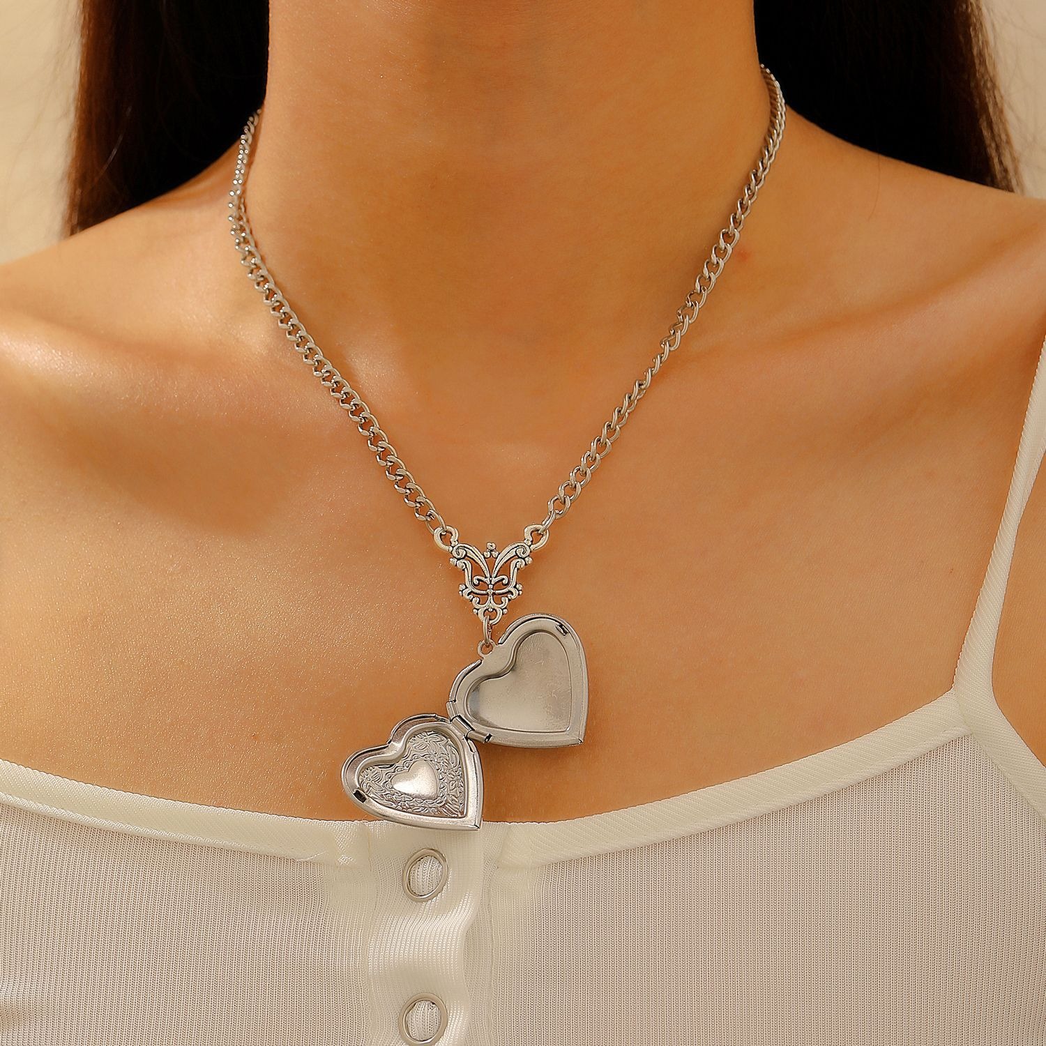 S925 Sterling Silver Gothic Bat Heart Locket Necklace