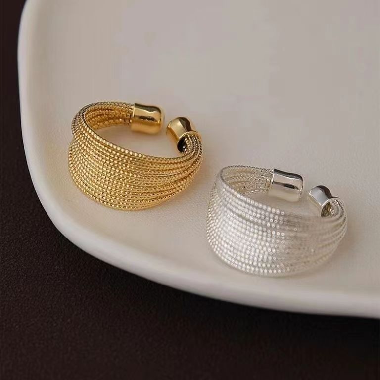 Woven Texture Band Gold/Silver Wide Weave Ring｜Vintage Texture for Daily Elegance