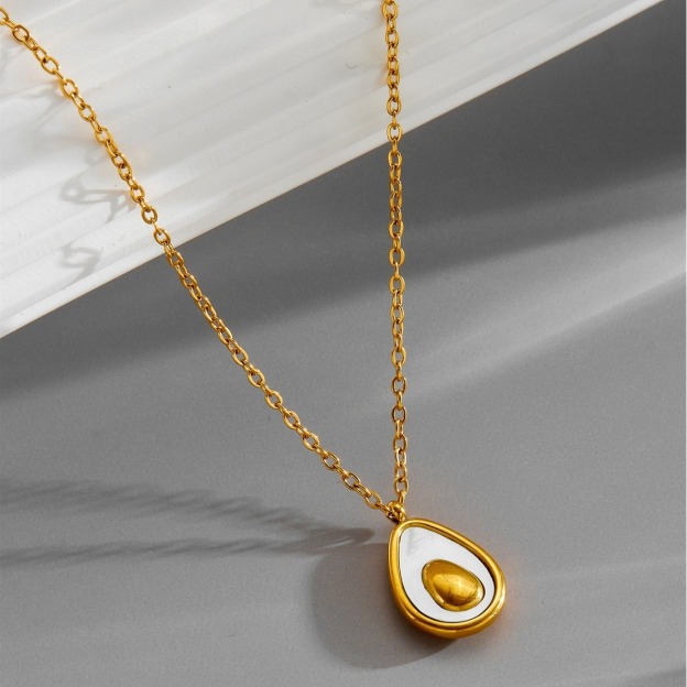 Avocado Glow Gold-White Contrast Avocado Pendant Necklace｜Light Sweet Texture for Daily Neck Accent