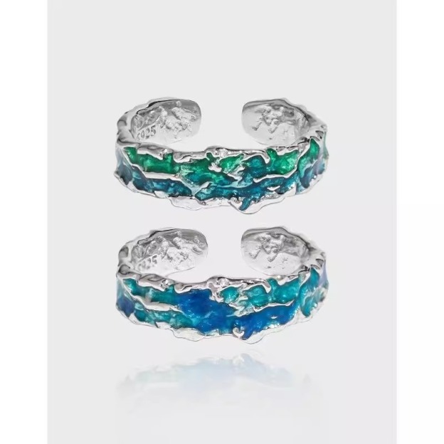 Seashore Sparkle Sterling Silver Enamel Open Ring（Free shipping on orders of two or more items）