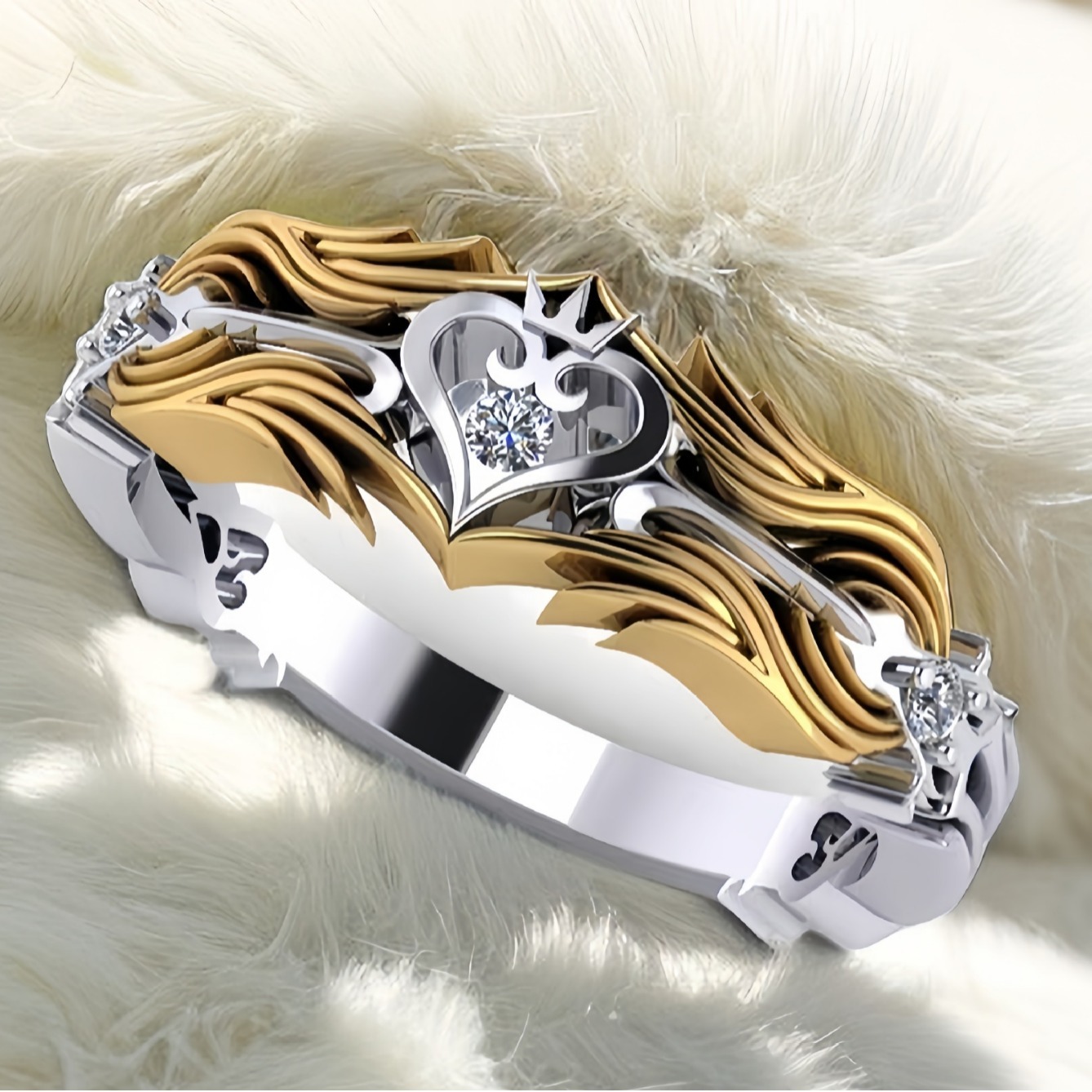 Flame Heart Gilded 18K Gold Two-Tone Heart Diamond Ring