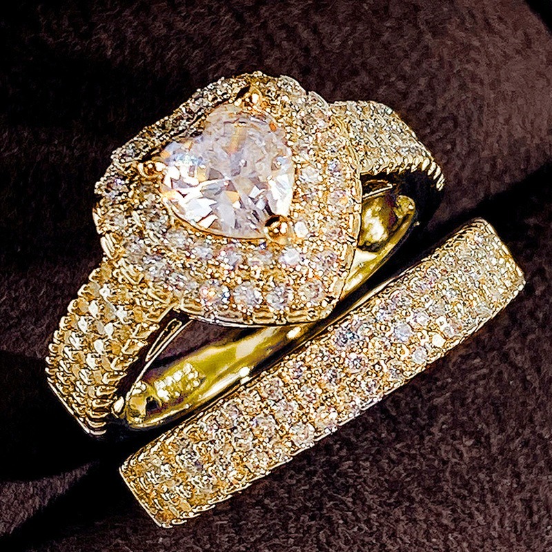Heart Diamond Luxury S925 Sterling Silver Paved Heart Ring Set