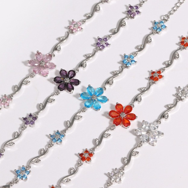 Bloom Sparkle Two-Tone Zircon Flower Bracelet