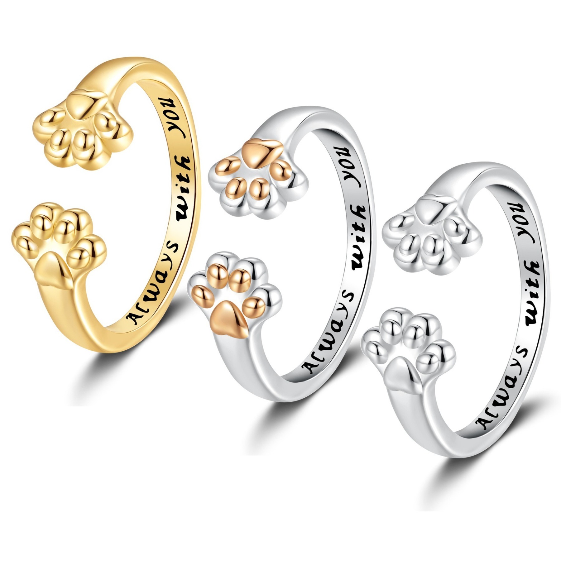 Paw Print Companion S925 Sterling Silver Cat Paw Open Ring