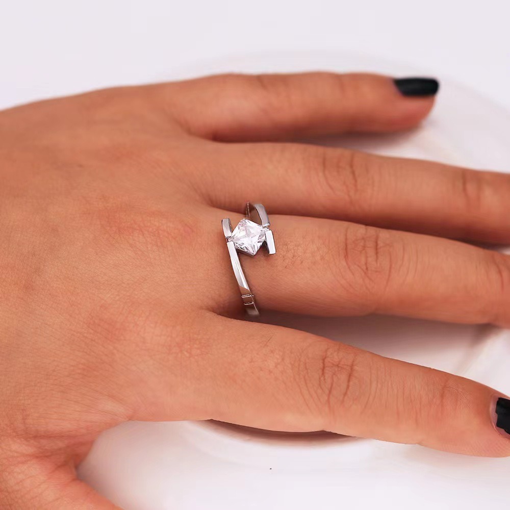 Geometric Starburst S925 Sterling Silver Princess Cut Open Ring