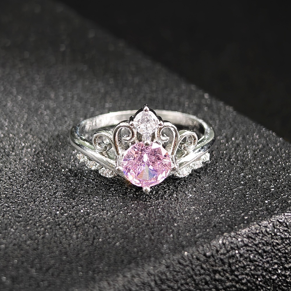 Pink Diamond Coronation S925 Sterling Silver Crown Ring