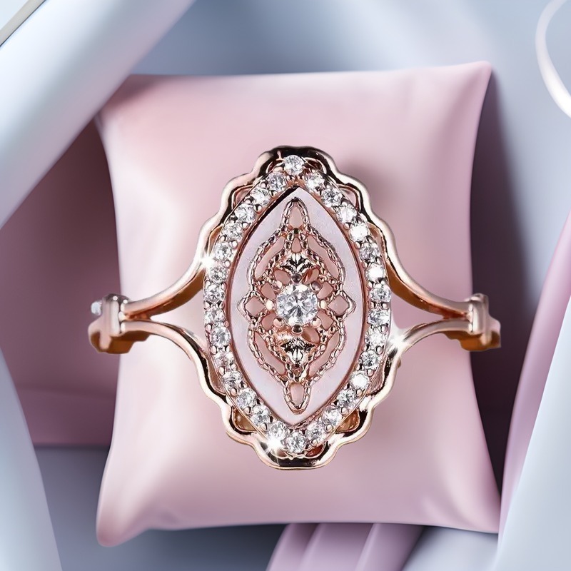 Vintage Enamel Dream S925 Sterling Silver Marquise Ring