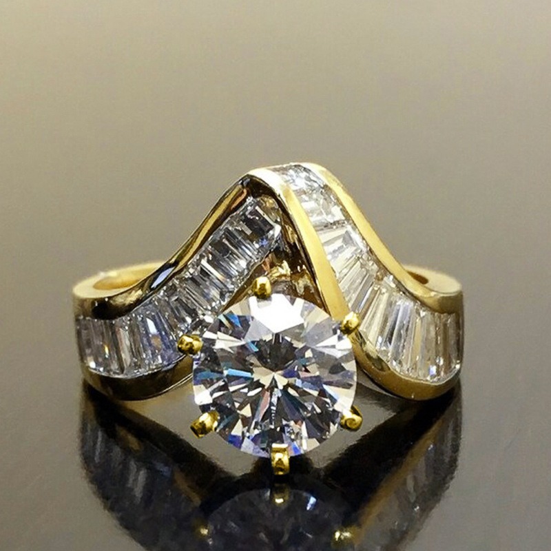 Two-Tone Starburst 18K Gold Six-Prong Center Baguette Ring