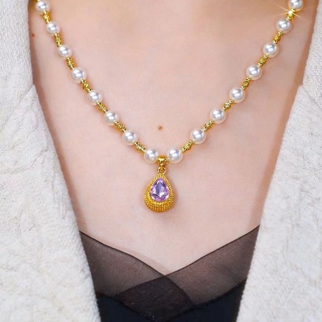 Amethyst Teardrop 18K Gold 2-in-1 Convertible Necklace
