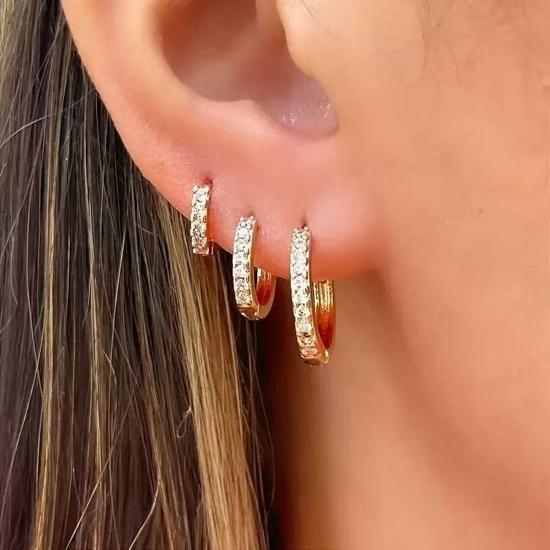 Pavé Stack Trio S925 Sterling Silver Multi-Size Huggie Earrings Layered Elegance at Your Ears
