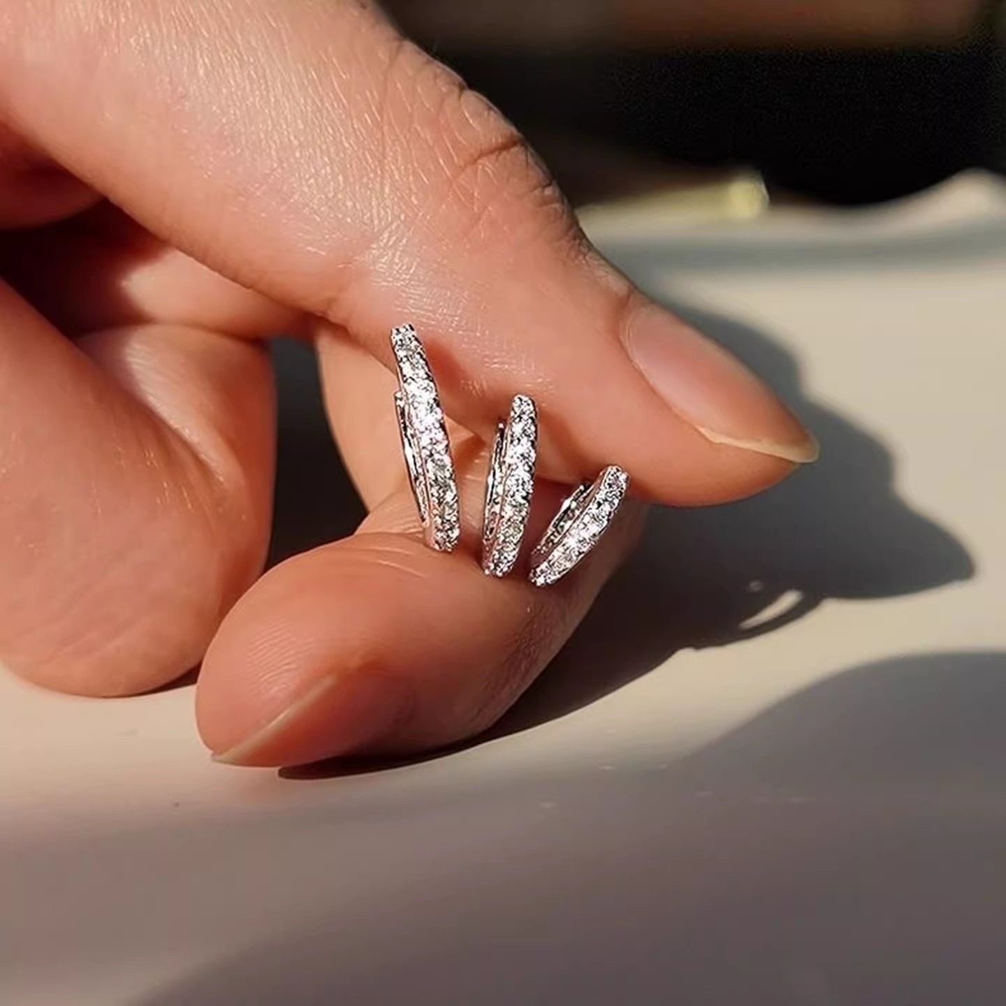 Pavé Stack Trio S925 Sterling Silver Multi-Size Huggie Earrings Layered Elegance at Your Ears