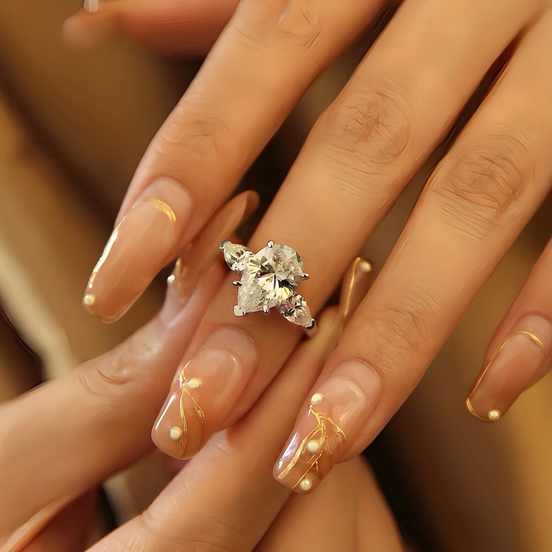 S925 Silver Plated White Gold Pear-Shaped Multi-Diamond Ring