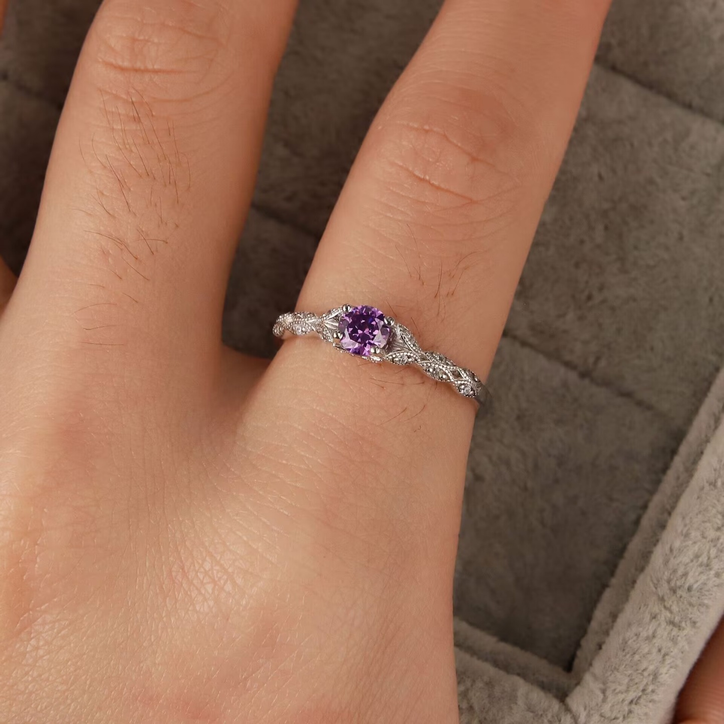 Vine Glow Sterling Silver Platinum Plated Vintage Filigree Gemstone Ring Amethyst Garnet Options