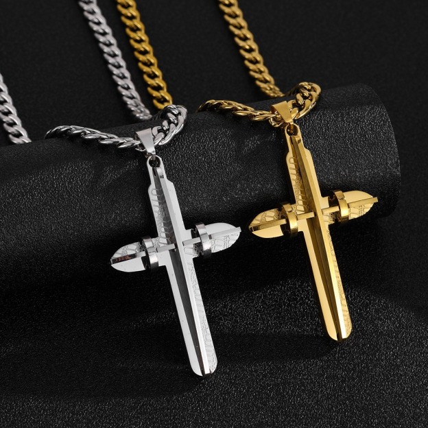 Covenant of Faith Stainless Steel Gold/Silver Cross Cuban Link Necklace Strength Protection at Your Neck