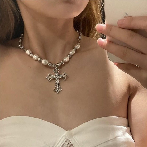 Sacred Pearl Baroque Pearl Crystal Cross Necklace Timeless Faith Elegance
