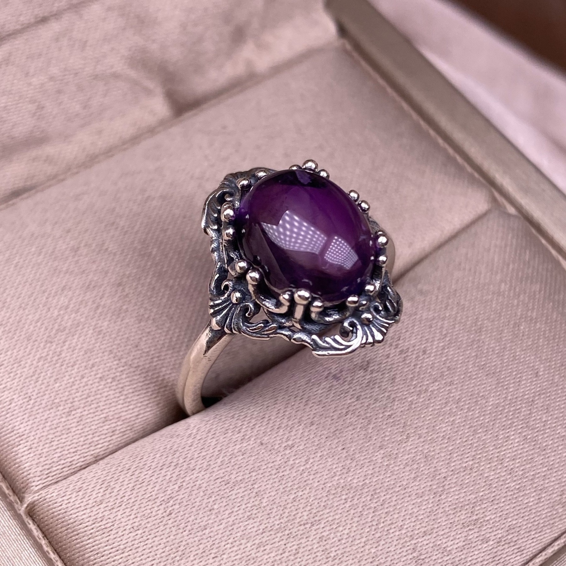 Amethyst Whisper S925 Sterling Silver Vintage Filigree Witch Protection Amethyst Ring Timeless Spiritual Grace Protection
