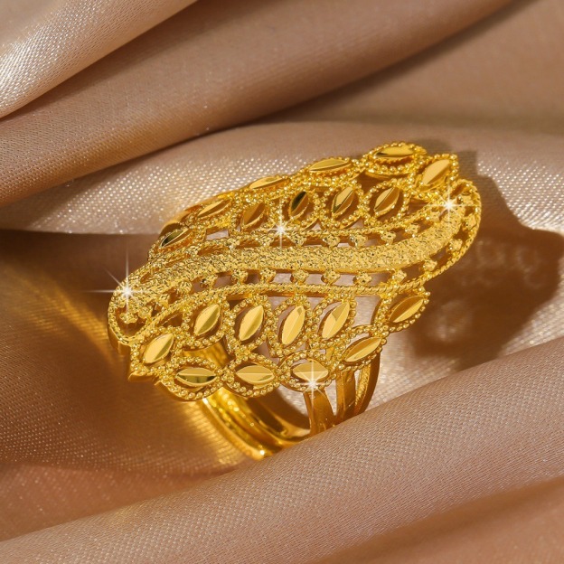 Golden Harvest Wheat 18K Gold-Plated Filigree Wheat Ring Timeless Abundance 