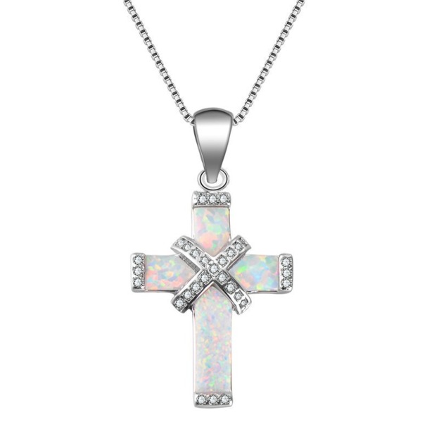 Sacred Opal Crystal Cross Necklace