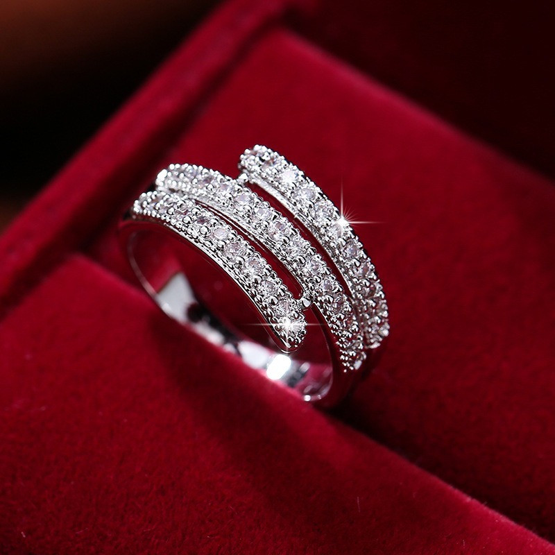 Stellar Layer S925 Sterling Silver Triple Pave Diamond Ring