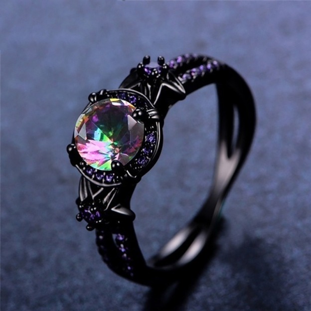 Midnight Iridescent Black-Plated Silver Mystic Topaz Amethyst Ring