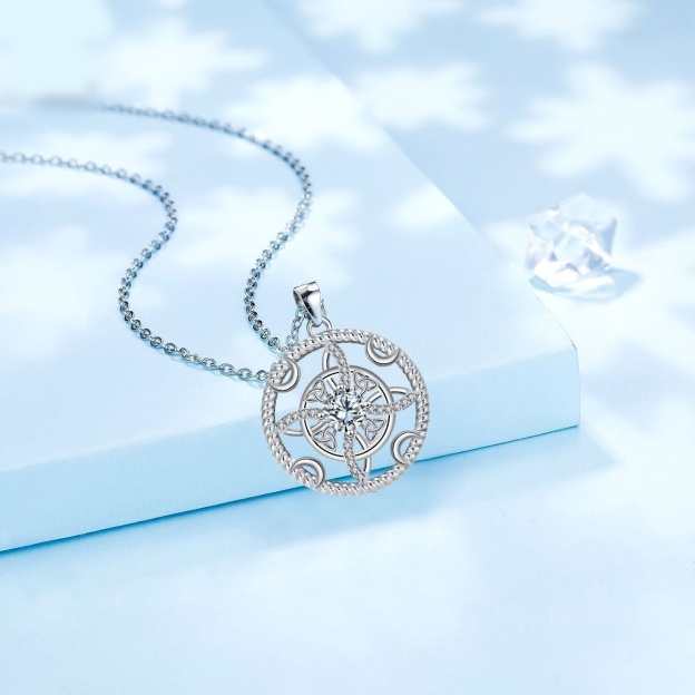 Celestial Moon Star S925 Sterling Silver Witch's Knot Necklace