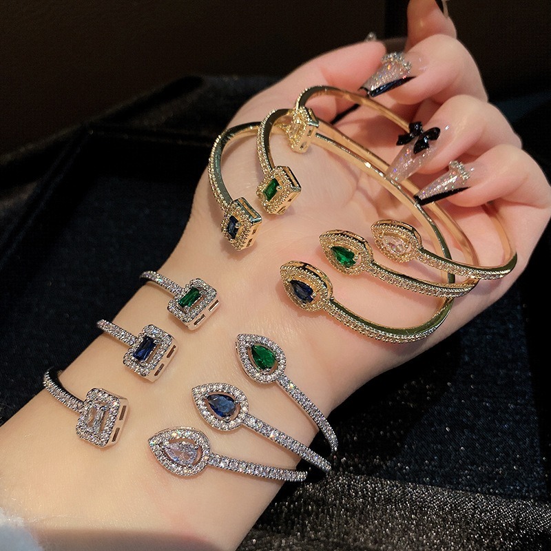 Geometric Treasure Two-Tone Pave Gemstone Cuff Bracelet