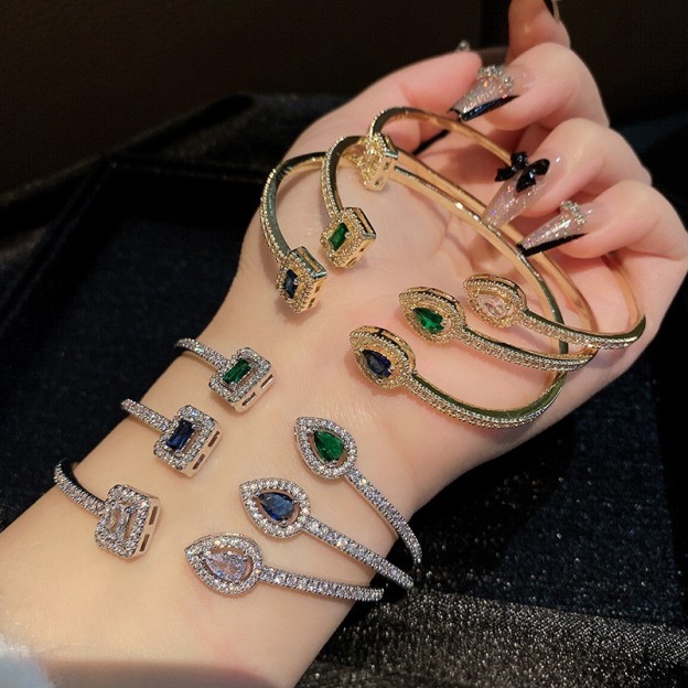 Geometric Treasure Two-Tone Pave Gemstone Cuff Bracelet