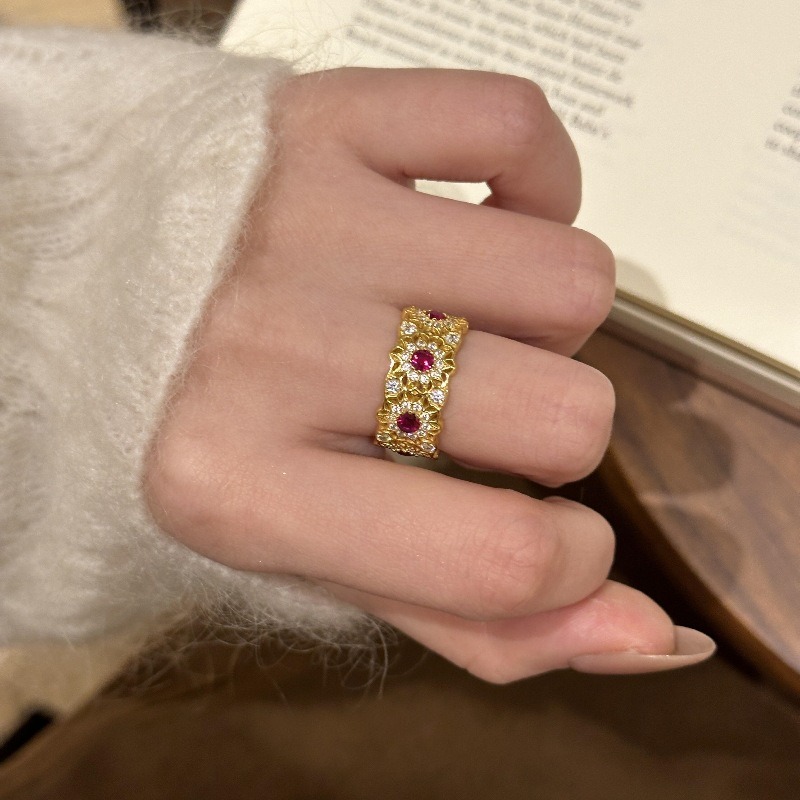 Vintage Filigree Gold-Plated Ruby Open Ring