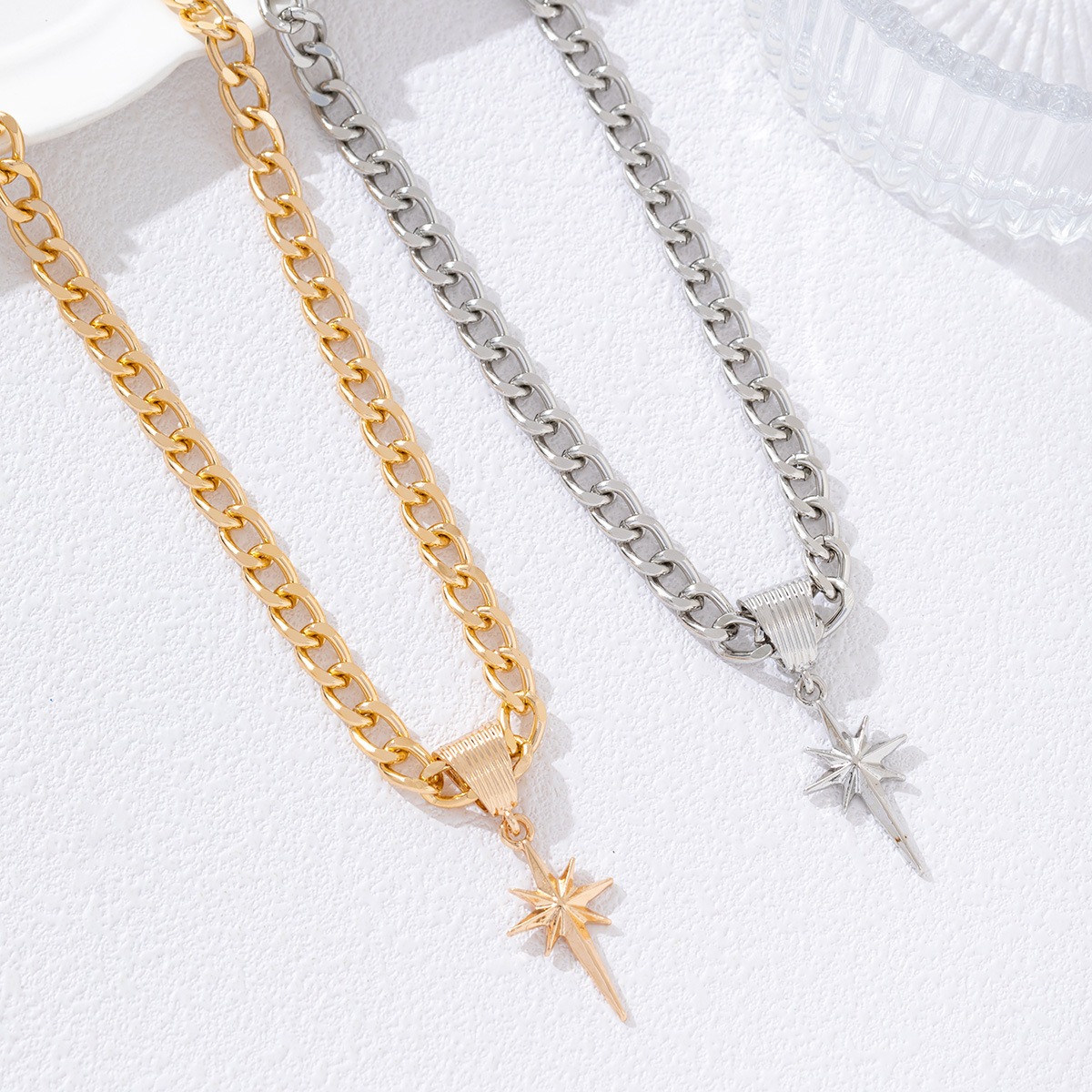 Starlight Guidance Two-Tone Cuban Link Starburst Necklace