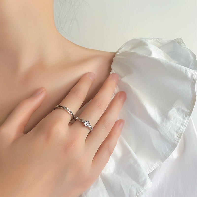 Interwoven Bond S925 Sterling Silver Couple Ring Set