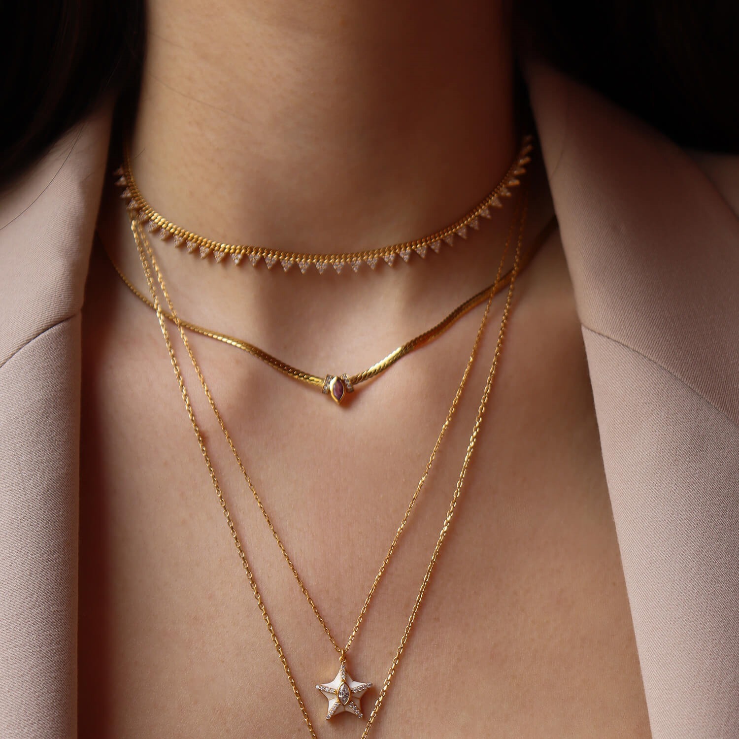 Marquise Gemstone Thin Gold Cuban Link Necklace