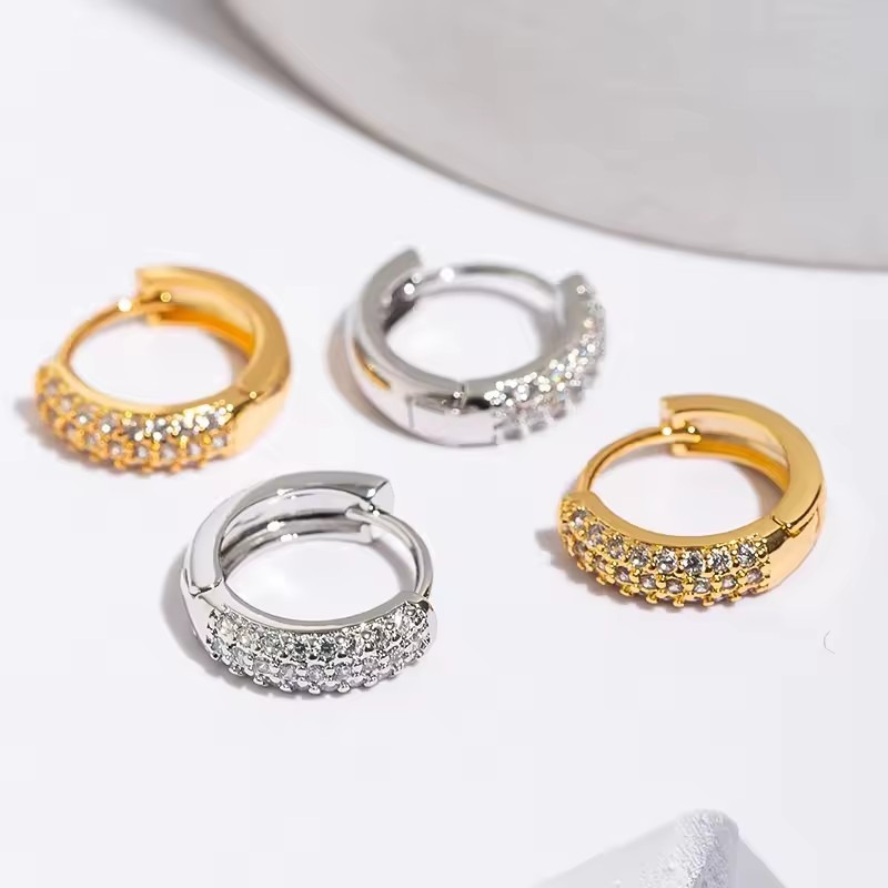 Full-Diamond Hoop Earrings - S925 Silver Plated 18K Gold Light Luxury Daily Earrings