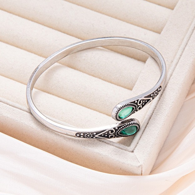Guardian's Grace Sterling Silver Vintage Multi-Gemstone Open Cuff Bracelet