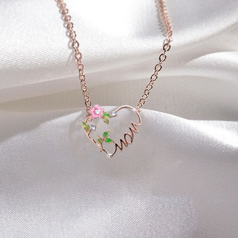 Heart & Bloom S925 Rose Gold-Plated Mom Heart Floral Enamel Necklace