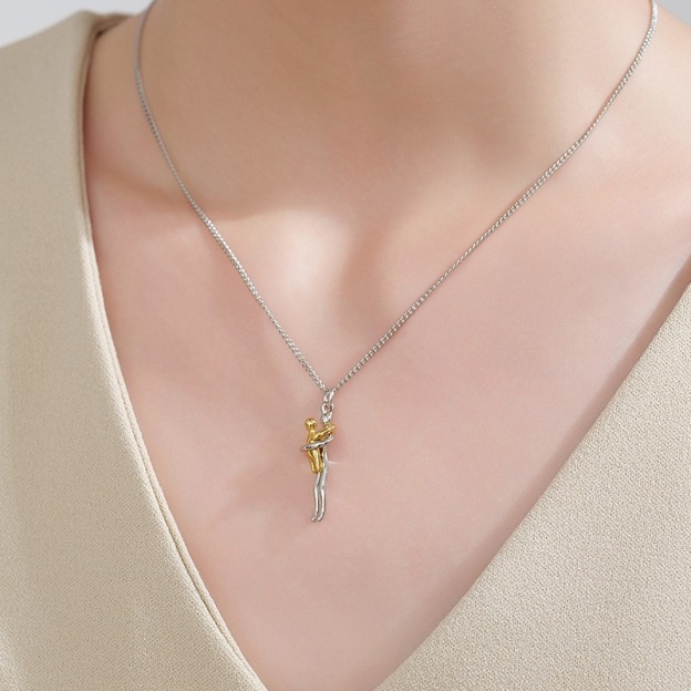Eternal Embrace Two-Tone Hug Motif Mother's Day Necklace