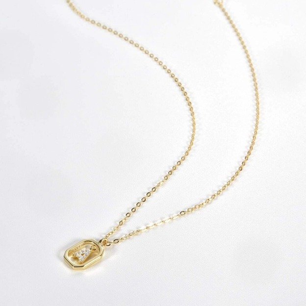 Personalized Touch 18K Gold Diamond 26 Letters Rotating Tag Necklace