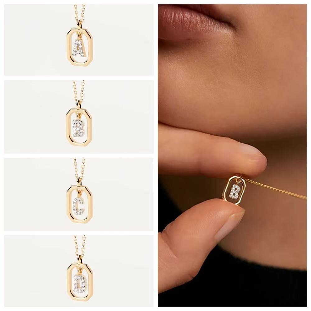 Personalized Touch 18K Gold Diamond 26 Letters Rotating Tag Necklace