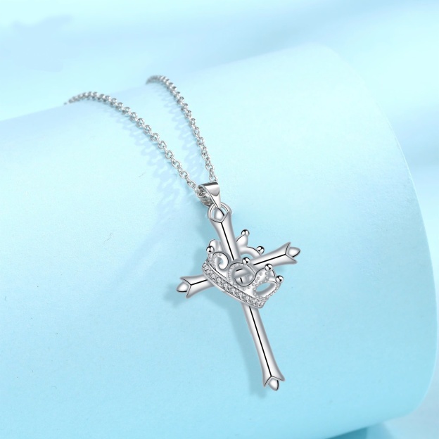Crown of Faith S925 Sterling Silver Cross Necklace