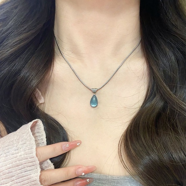 Mermaid's Tear S925 Sterling Silver Aquamarine Teardrop Necklace