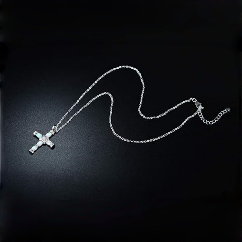 Opal Radiance Cross Necklace